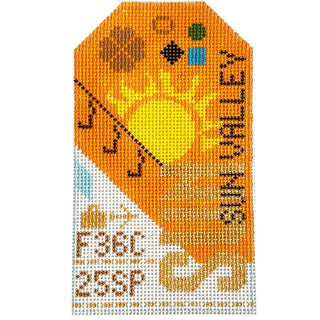Sun Valley SUN Retro Travel Tag Painted Canvas Hedgehog Needlepoint 
