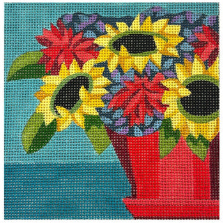Sunflowers Red Pot 6x6 Painted Canvas Alice Peterson Company 
