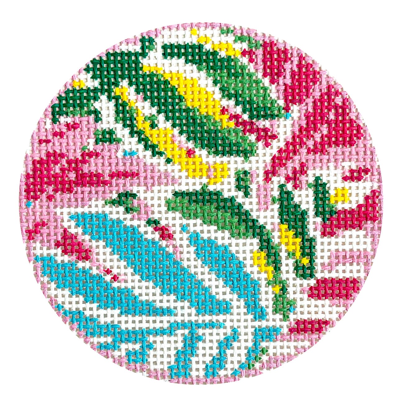 Sunnies Fronds Round Painted Canvas Blue Waters Needlepoint  - 1