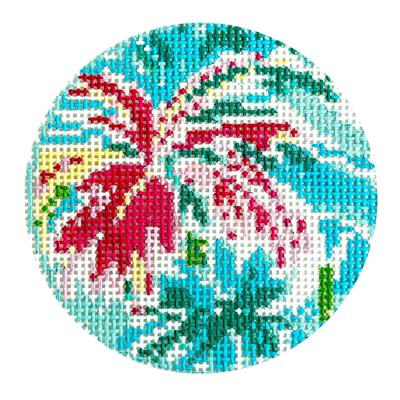Sunnies Palm Trees Round Painted Canvas Blue Waters Needlepoint  - 1