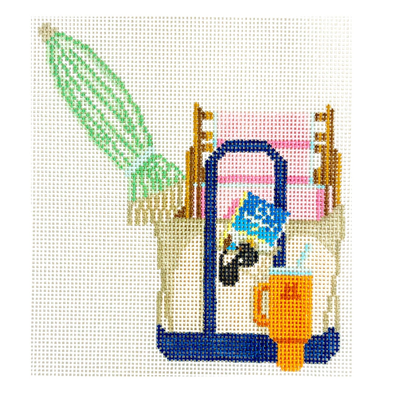 Sunny Days Reading on the Beach Tote Ornament Painted Canvas Wheelhaus Needlepoint  - 1