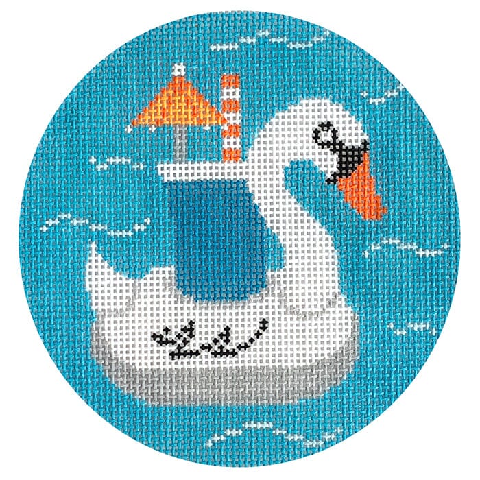 Swan Floatie 4" Round Painted Canvas Rachel Donley 