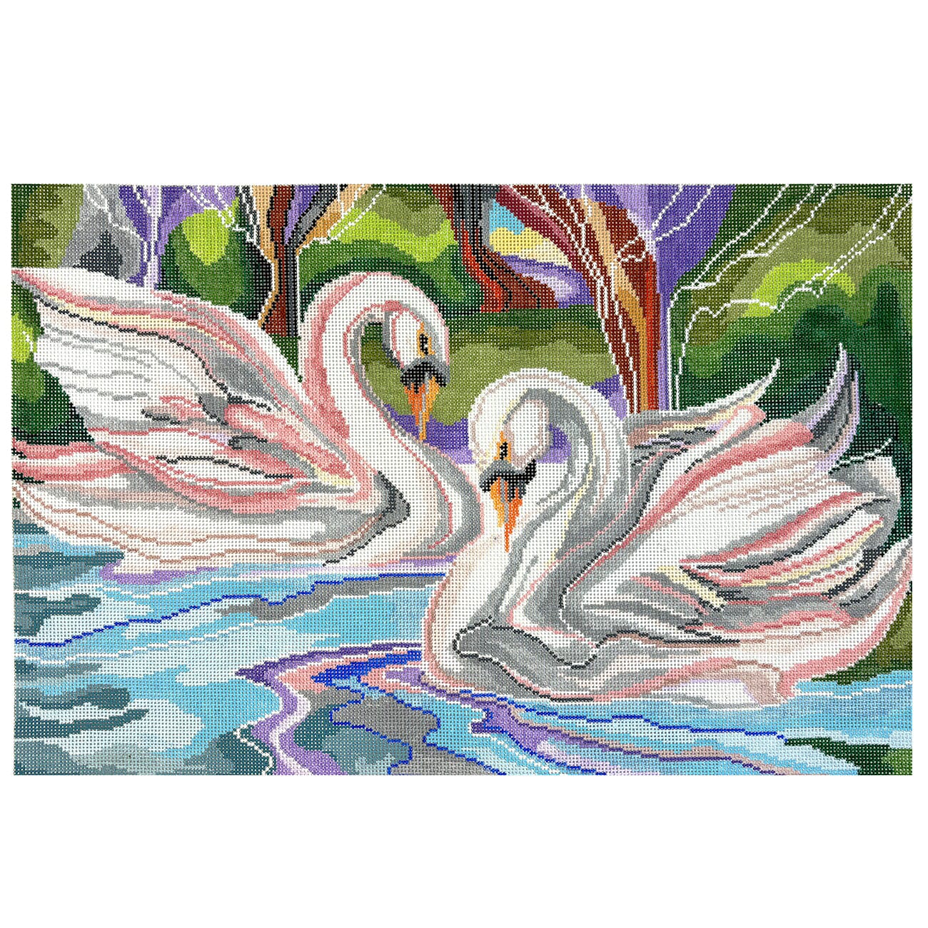 Swans Pair Painted Canvas The Meredith Collection 
