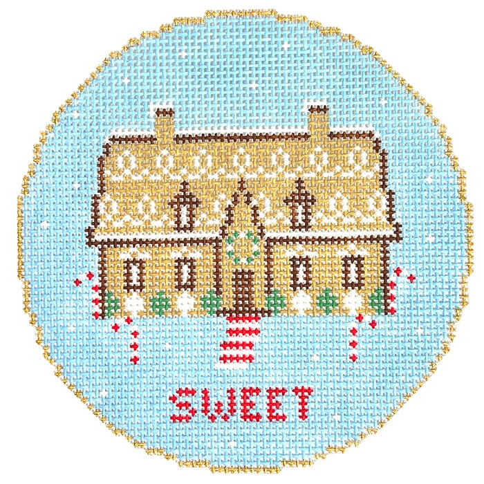Sweet Gingerbread House Painted Canvas Needlepoint.Com 
