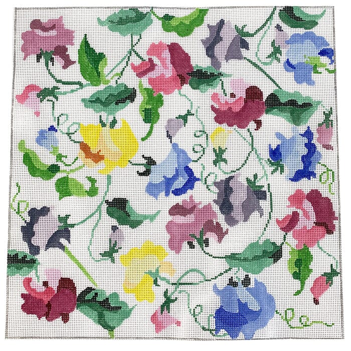 Sweet Peas 14" Square Painted Canvas Jean Smith 