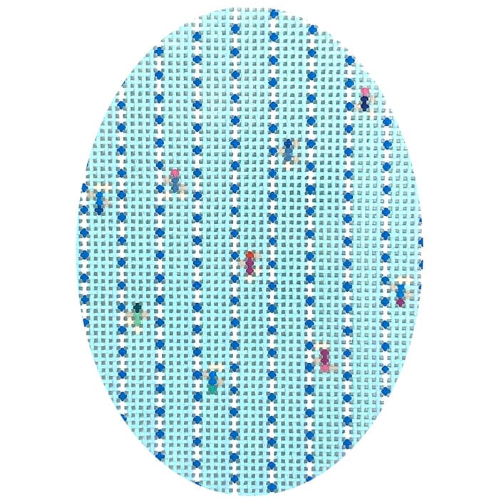 Swim from Above Oval Painted Canvas Atlantic Blue Canvas 
