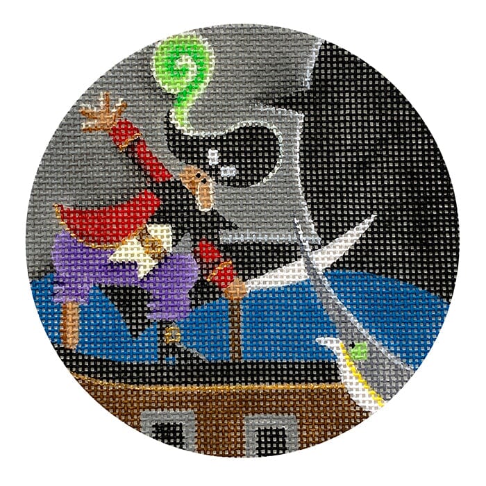 Sword Fish Fight   Spooky Round Painted Canvas Rebecca Wood Designs  - 1