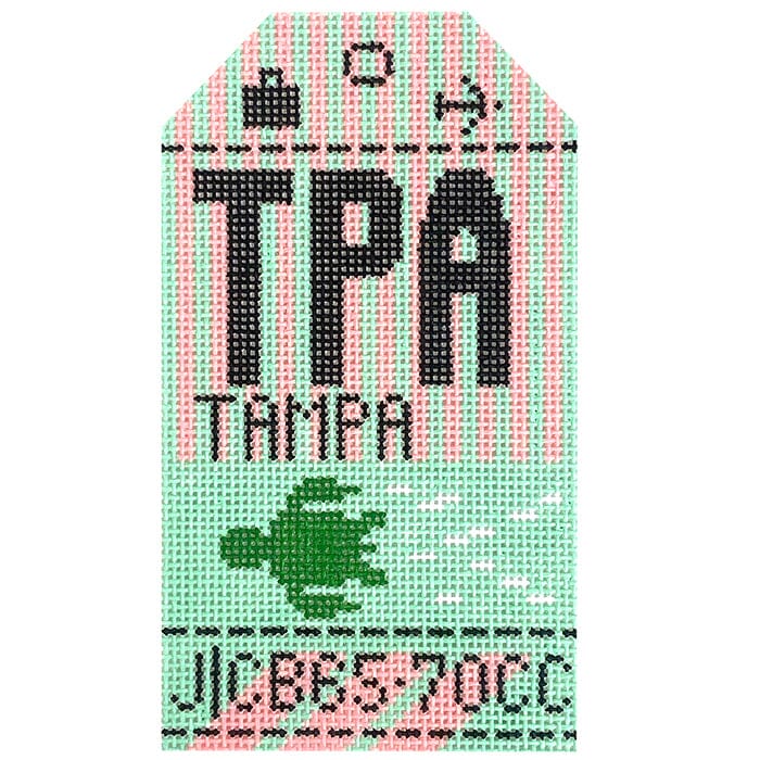 Tampa TPA Retro Travel Tag Painted Canvas Hedgehog Needlepoint 

