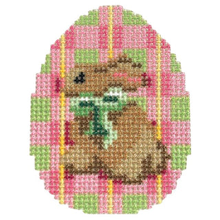 Tan Bunny/Pink Plaid Mini Egg Printed Canvas Two Sisters Needlepoint 
