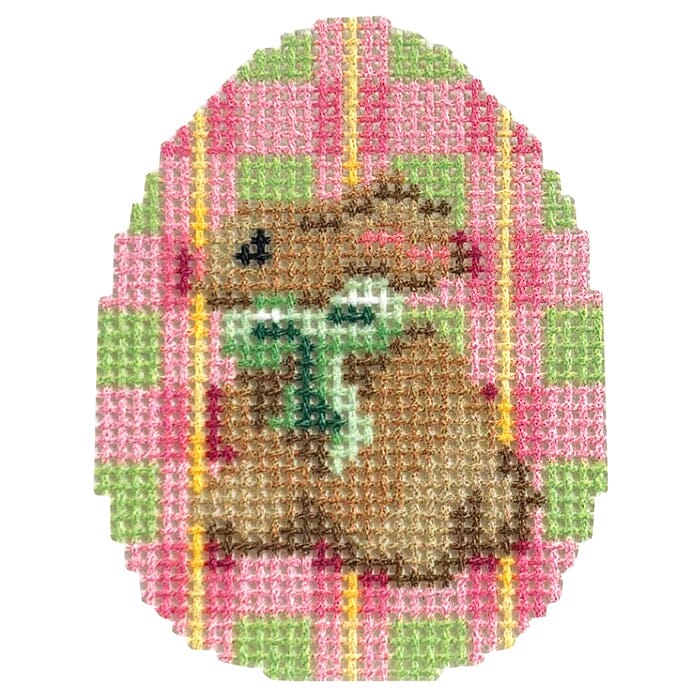 Tan Bunny/Pink Plaid Mini Egg Printed Canvas Two Sisters Needlepoint 
