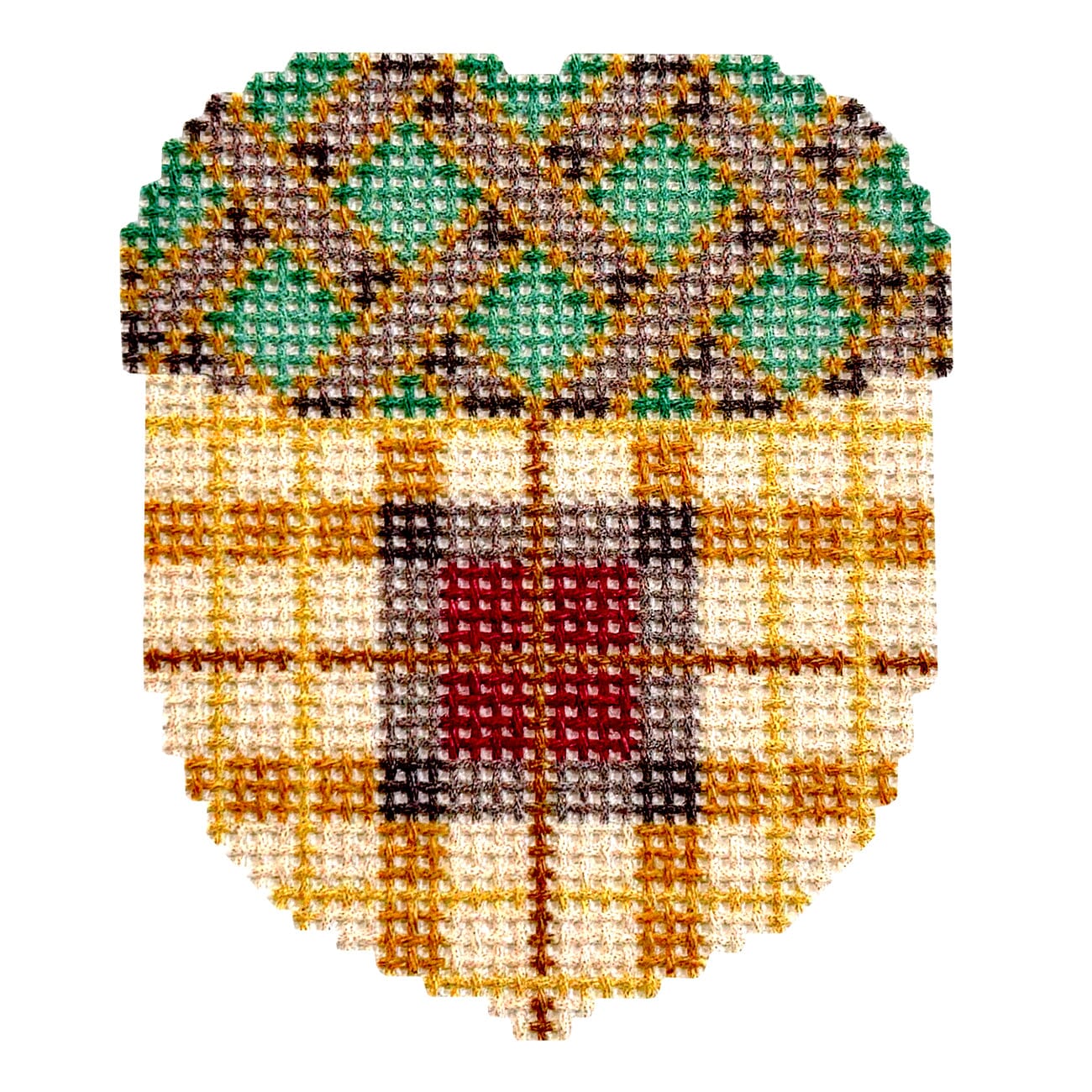 Tan Woven Cap/Plaid Acorn Printed Canvas Two Sisters Needlepoint  - 1