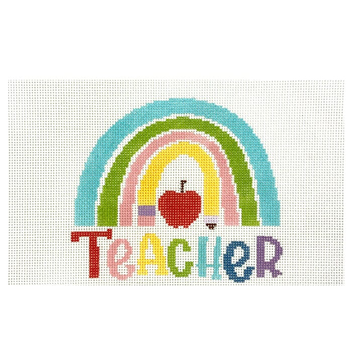 Teacher Rainbow Painted Canvas Ziggy Stitches 