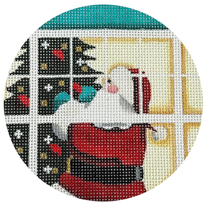 Teal Santa Ornament Painted Canvas Rebecca Wood Designs  - 1