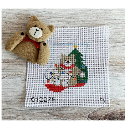 Teddy Bear Mini Sock w/Bear Insert Painted Canvas Kathy Schenkel Designs 