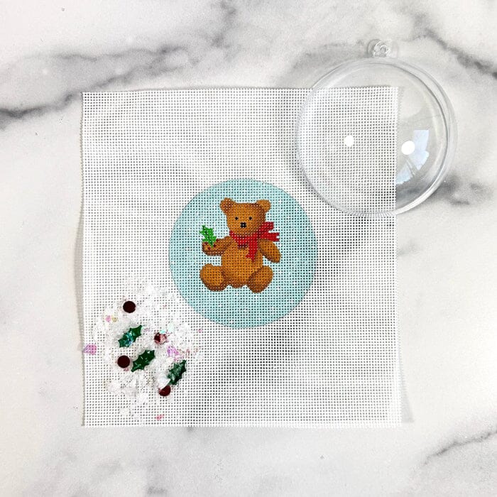 Teddy Bear Ornament with Clear Dome & Confetti Painted Canvas Kate Dickerson Needlepoint Collections  - 1