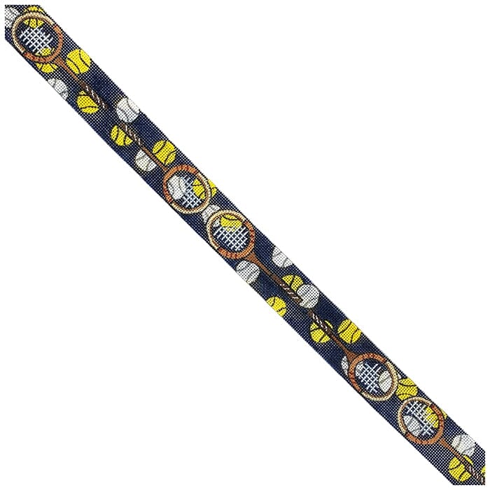 Tennis Balls and Racquets Collage Belt on Navy Painted Canvas The Meredith Collection  - 1