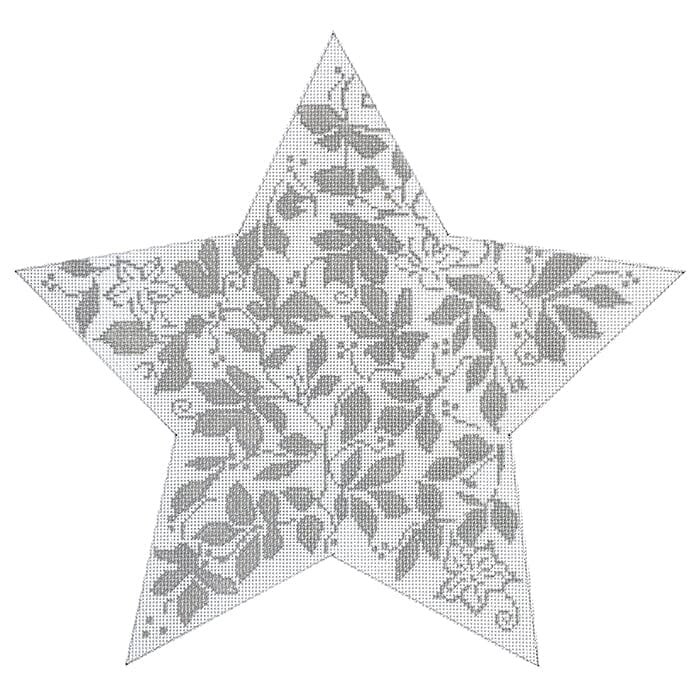 Teri's Tree Topper 11" Brocade Star - Silver Painted Canvas Whimsy & Grace