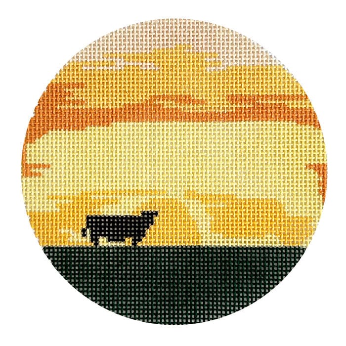 Texas Sunset Round Painted Canvas Atlantic Blue Canvas  - 1