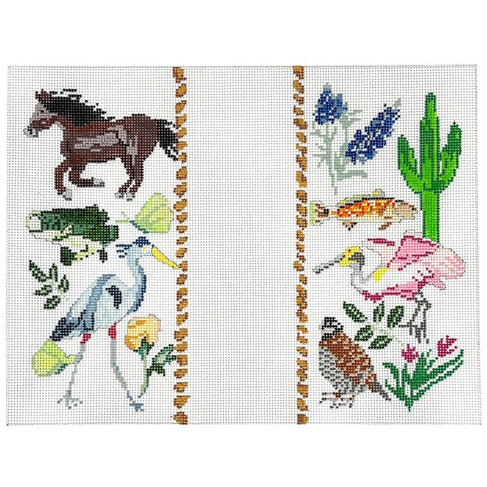 Texas Wildlife Eyeglass Case / Clutch Painted Canvas Anne Fisher Needlepoint LLC 
