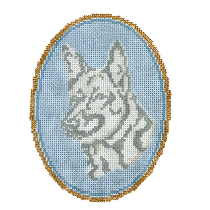 The German Shepherd Cameo Painted Canvas Atlantic Blue Canvas 
