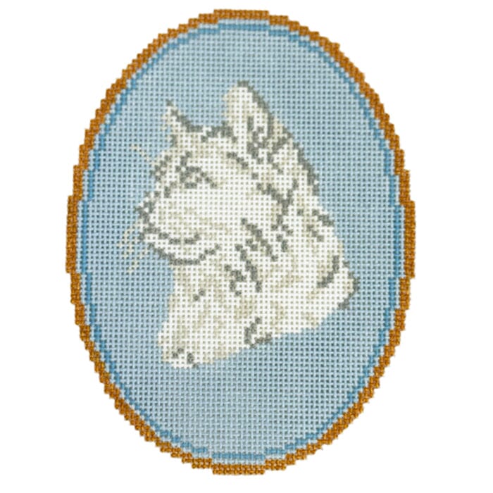 The Long Haired Cat Cameo Painted Canvas Atlantic Blue Canvas 
