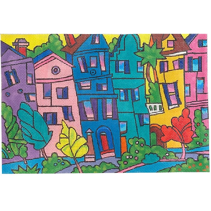 The Row on 13 Painted Canvas Purple Palm Designs 
