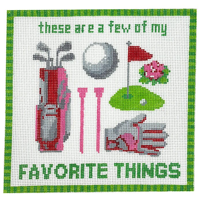 These Are a Few of My Favorite Things   Golf Painted Canvas Lucky Lotus Needlepoint  - 1