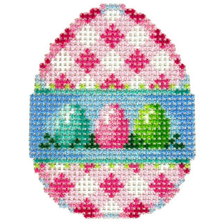 Three Eggs on Gingham Mini Egg Printed Canvas Two Sisters Needlepoint 
