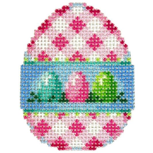 Three Eggs on Gingham Mini Egg Printed Canvas Two Sisters Needlepoint 