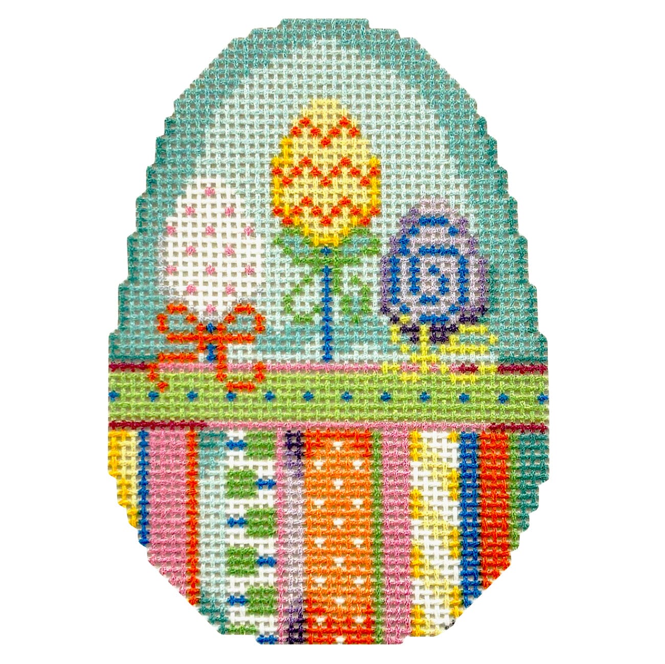 Three Eggs/Hoppy Stripes Egg Printed Canvas Two Sisters Needlepoint  - 1