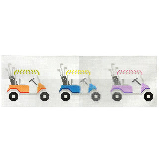 Three Golf Carts Painted Canvas Walker's Needlepoint 
