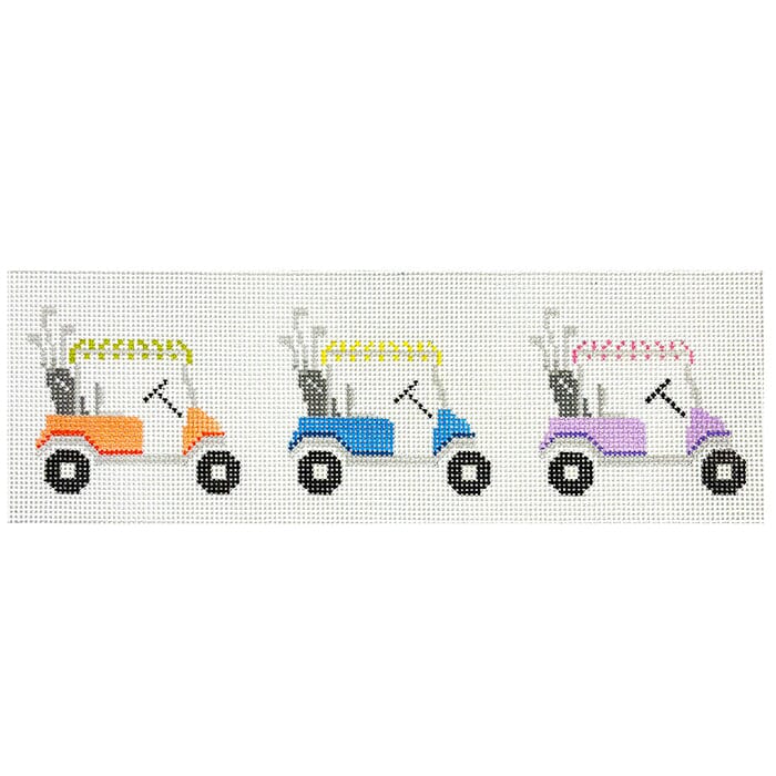 Three Golf Carts Painted Canvas Walker's Needlepoint  - 1