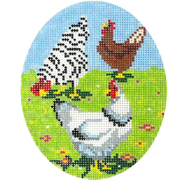 Three Hens Oval Painted Canvas Blueberry Point Canvas 
