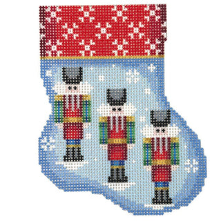Three Nutcrackers Mini Sock Printed Canvas Two Sisters Needlepoint 
