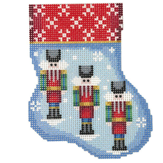 Three Nutcrackers Mini Sock Printed Canvas Two Sisters Needlepoint 