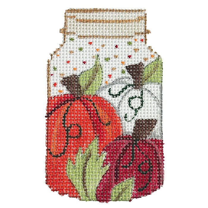 Three Pumpkins in Mason Jar Painted Canvas Alice Peterson Company  - 1