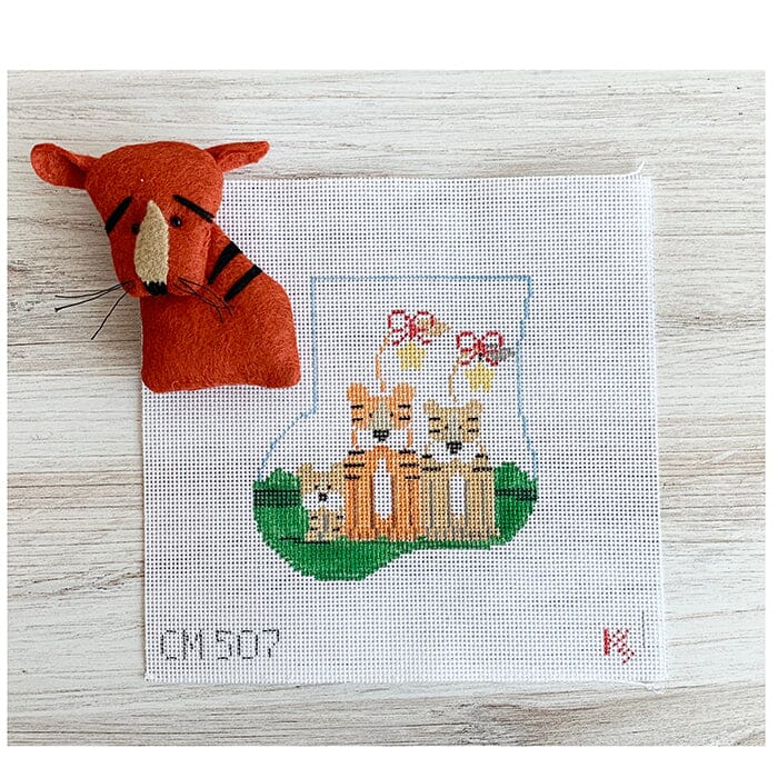Tiger Family Mini Sock with Tiger Insert Painted Canvas Kathy Schenkel Designs  - 1