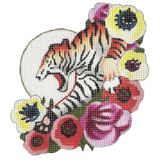 Tiger on Flowers Patch Painted Canvas Colors of Praise 