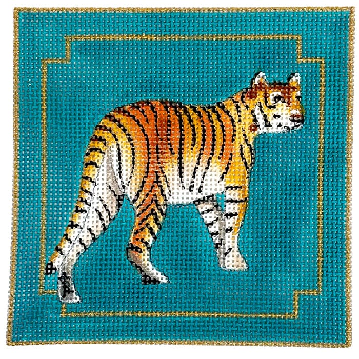 Tiger on Teal 4" Square Painted Canvas Colors of Praise 