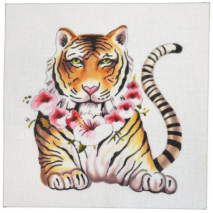 Tiger with Floral Collar | Needlepoint.Com
