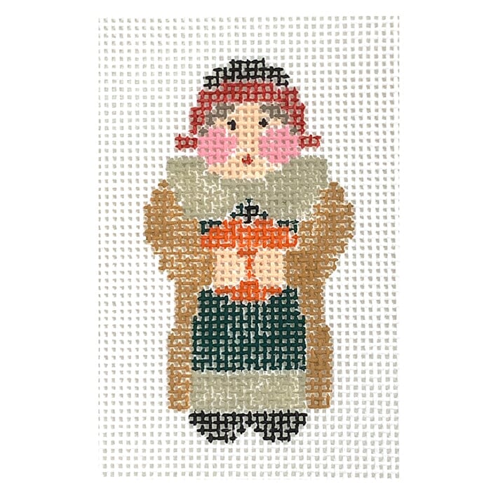 Tiny Pilgrim Lady Painted Canvas Kathy Schenkel Designs  - 1