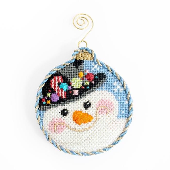 Top Hat Snowman Ball Ornament with Stitch Guide Printed Canvas Two Sisters Needlepoint 

