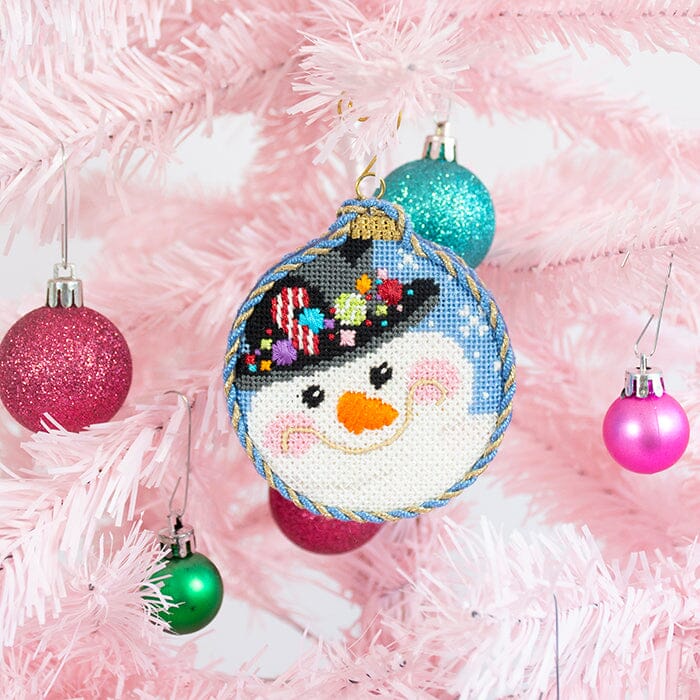 Top Hat Snowman Ball Ornament with Stitch Guide Printed Canvas Two Sisters Needlepoint 