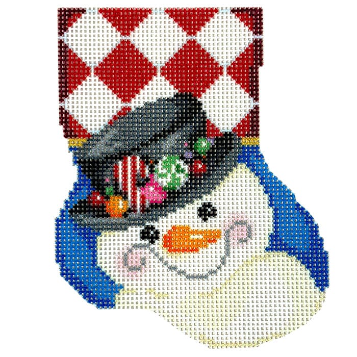 Top Hat Snowman Mini Sock Printed Canvas Two Sisters Needlepoint 
