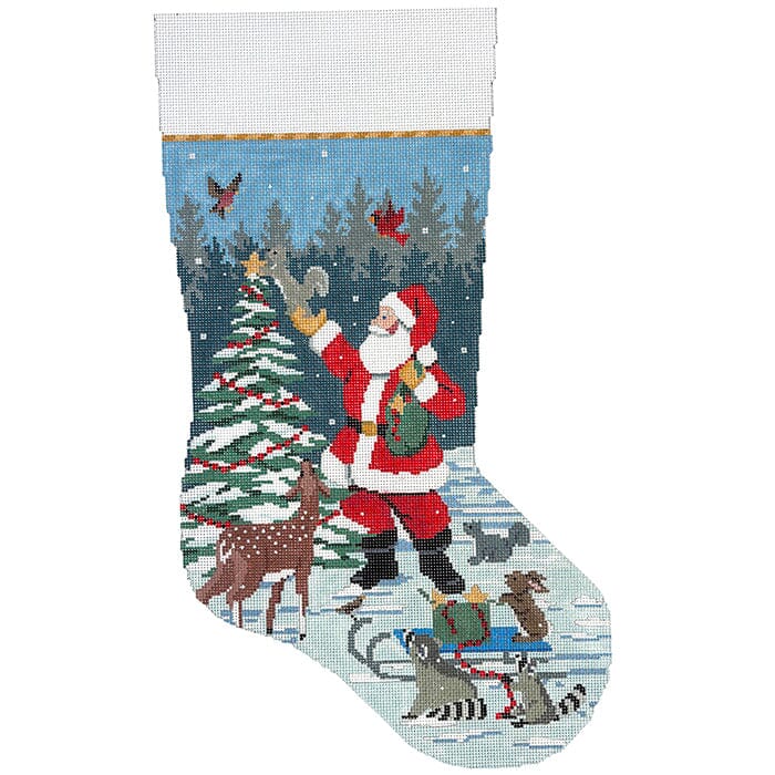 Topping the Tree, Stocking Painted Canvas Susan Roberts Needlepoint Designs Inc. 
