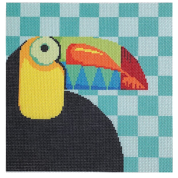 Toucan/Aqua Checks Painted Canvas Two Sisters Needlepoint 
