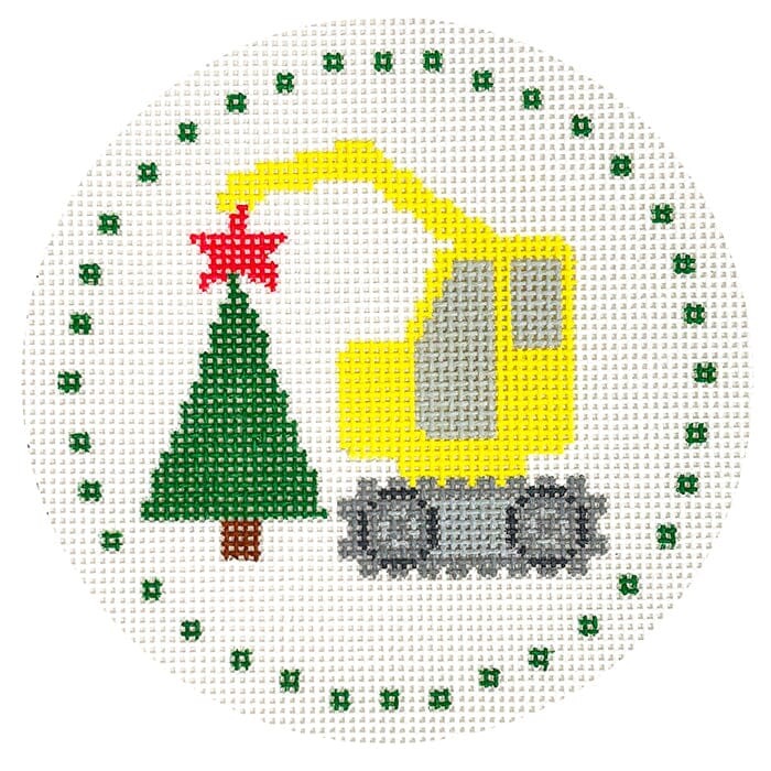 Tractor with Tree Round Painted Canvas Walker's Needlepoint 