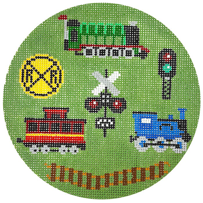 Train Time Round Painted Canvas Atlantic Blue Canvas  - 1