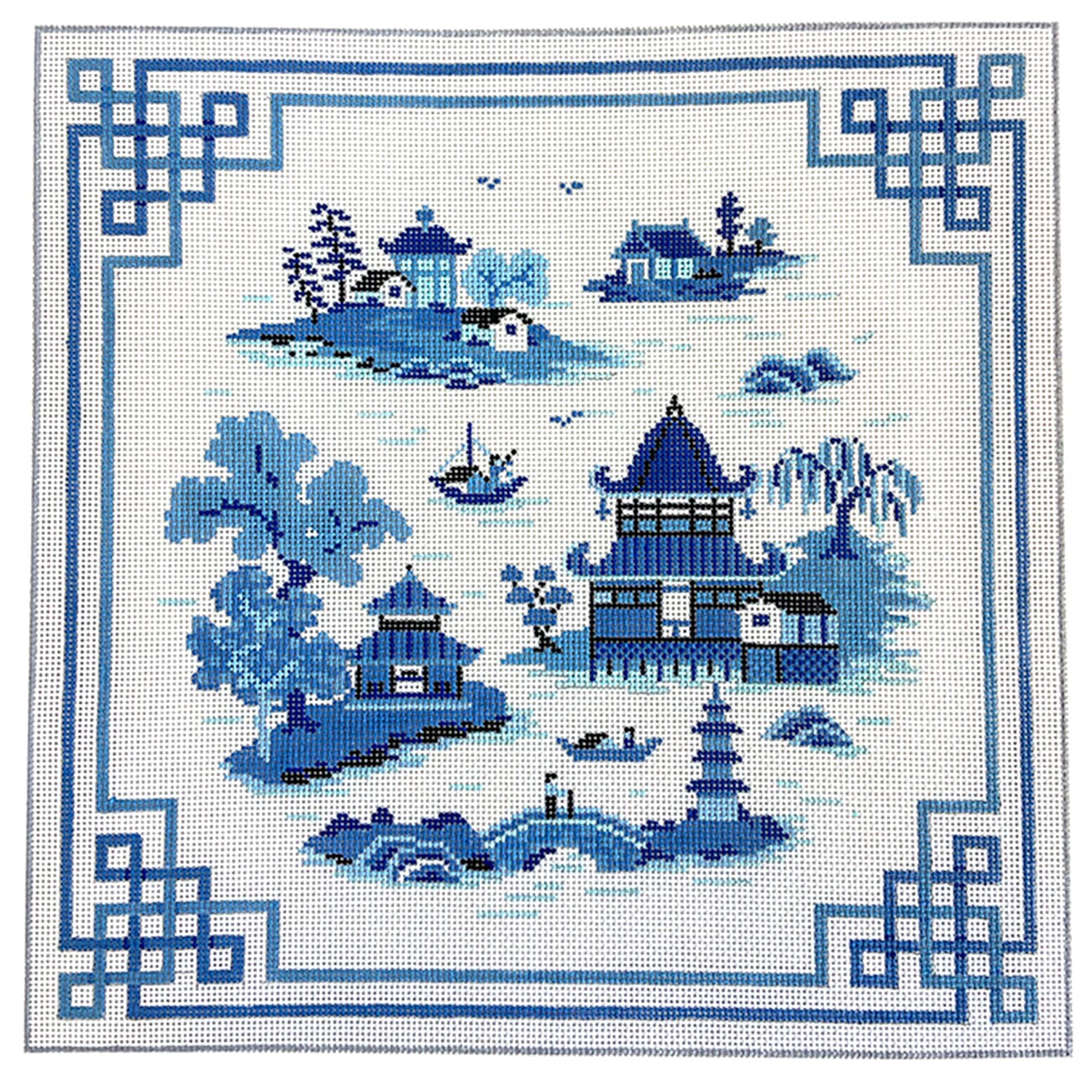 Tranquil Blue Landscape, Square on 13 Painted Canvas Susan Roberts Needlepoint Designs Inc. 
