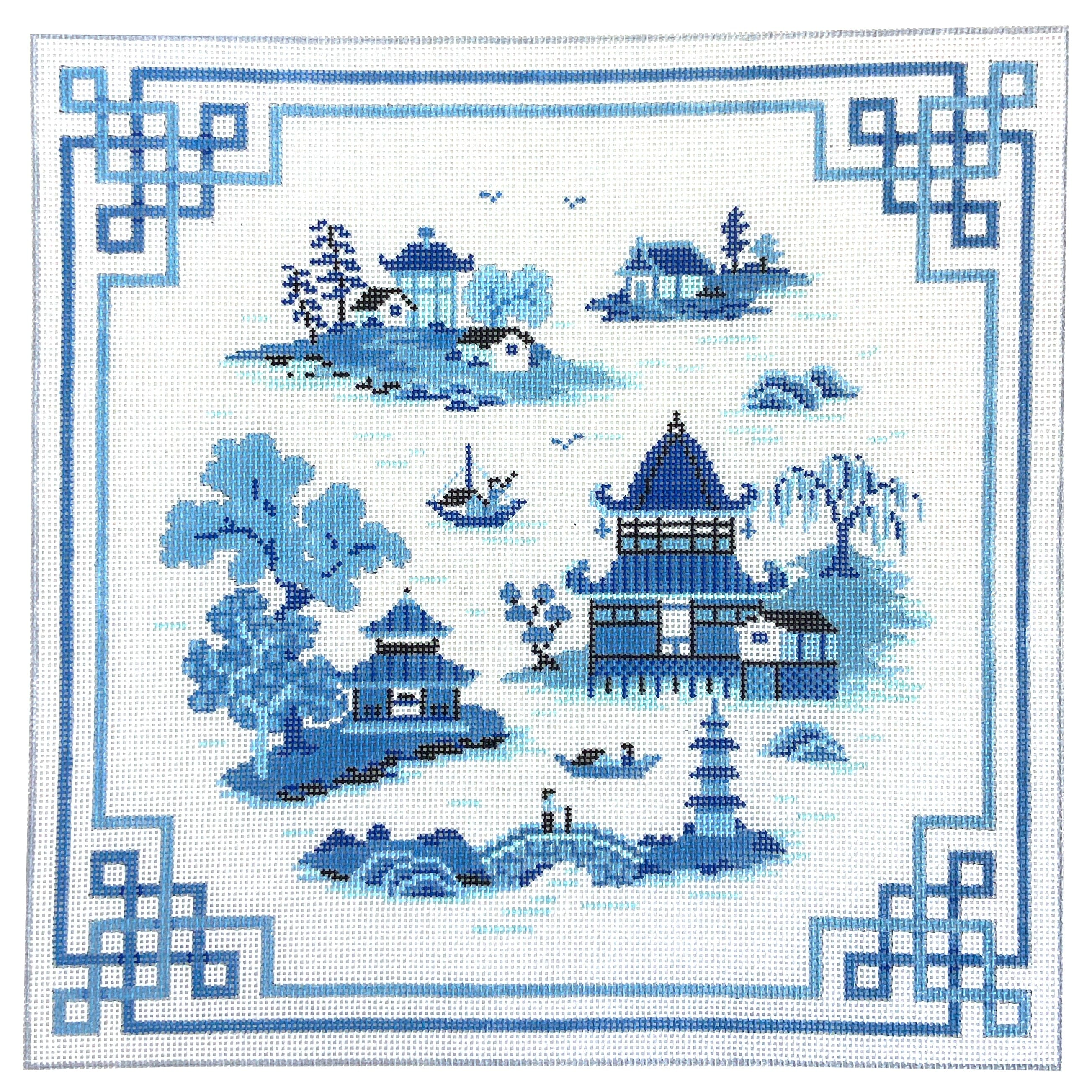 Tranquil Blue Landscape, Square on 18 Painted Canvas Susan Roberts Needlepoint Designs Inc. 
